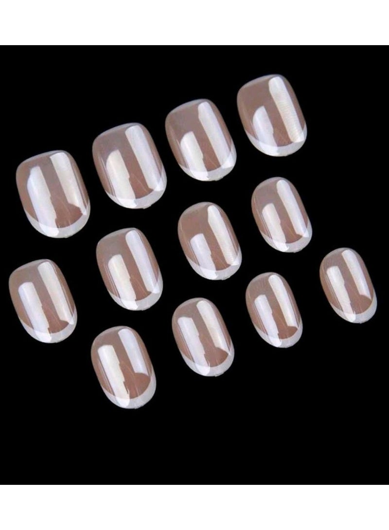 Shein 30pcs Retro Streetwear Minimalist Elegant Daily Classic Ultramodern Nordic Style Aurora White French Short Oval Press-On Fake Nails Set - Image 3